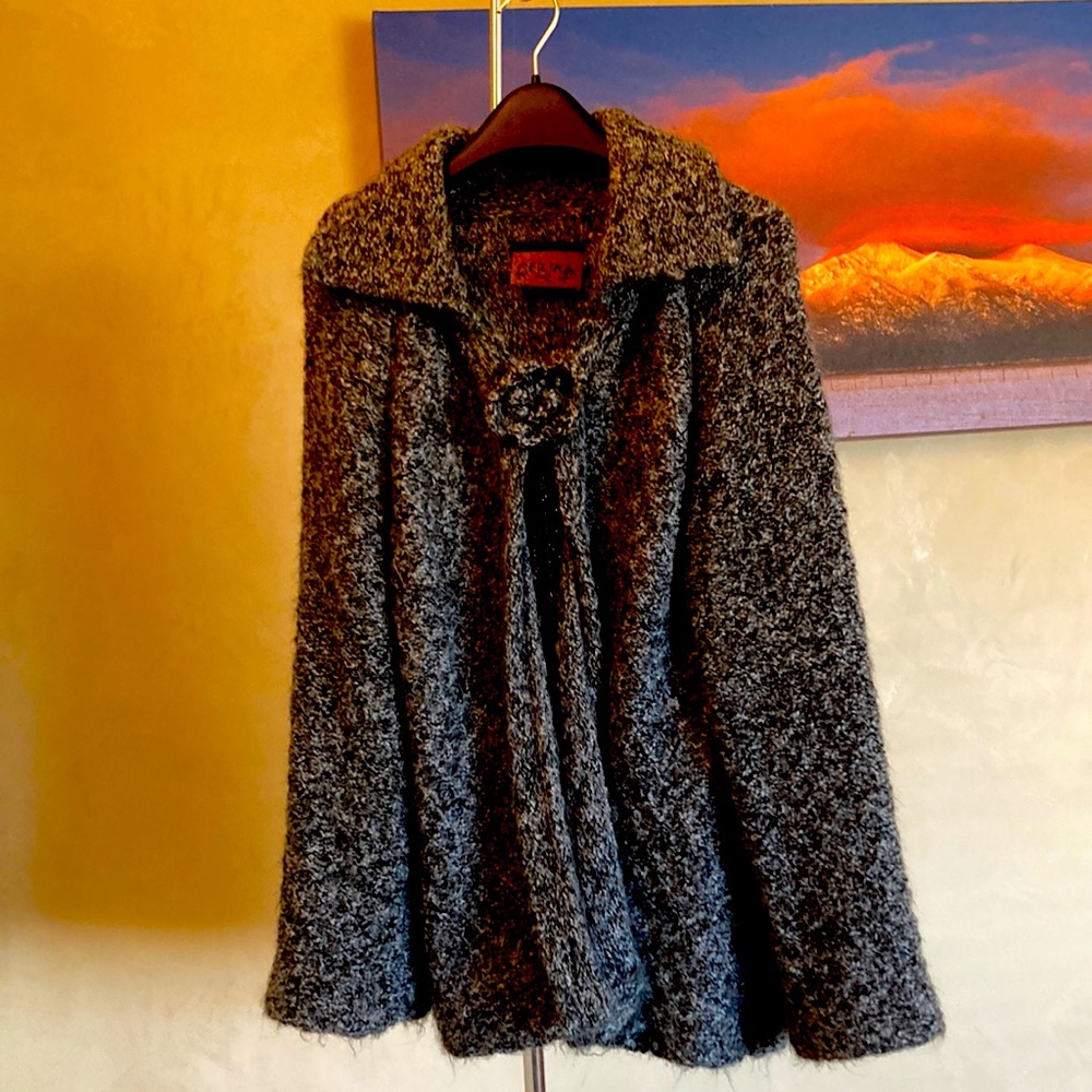 Hand knit one of a kind angora blend fashion sweater jacket.